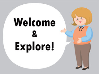 Cute Woman Vector Illustration Pointing and Smiling