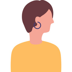Flat Illustration of a Woman with Short Brown Hair and Hoop Earring Wearing a Yellow Crew Neck T-Shirt Isolated on Transparent Background