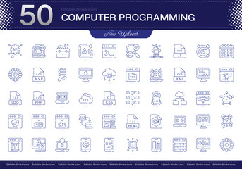 Computer Programming stroke icon. Computer Programming line icon set. editable stroke icon pack. Line, Thin, Linear Style Icon Bundle. Fully Customizable Code, Algorithm, Debugging, Compiler, Syntax