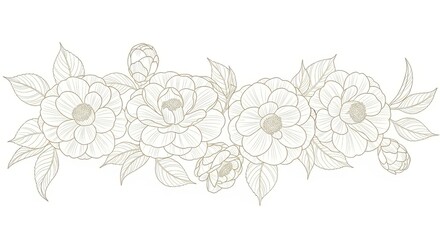 Delicate outline drawing of creamy white peonies with subtle pink accents