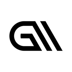 A minimalist black and white abstract logo featuring a stylized letter 'G' combined with two parallel diagonal lines, creating a modern and geometric design.