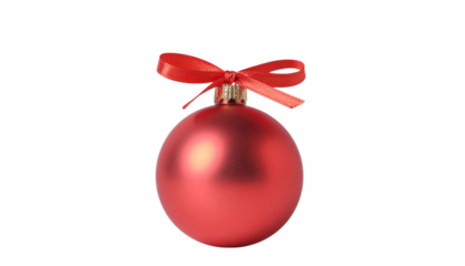 Shiny red christmas ornament with a bow on top isolated on a white background, perfect for festive decorations transparent background