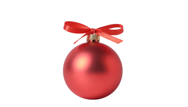 Shiny red christmas ornament with a bow on top isolated on a white background, perfect for festive decorations transparent background