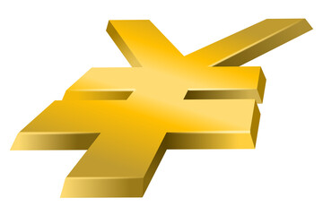 Golden yen currency symbol isolated on transparent background.