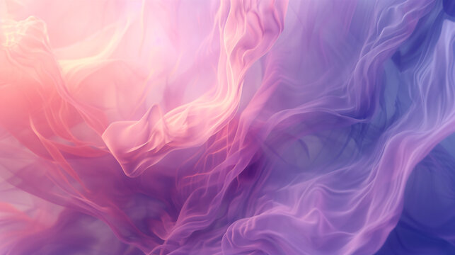 Dreamy abstract background with flowing pastel smoke-like shapes in pink and purple tones — soft ethereal design with fluid motion