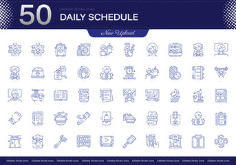 Daily Schedule stroke icon. Daily Schedule line icon set. editable stroke icon pack. Line, Thin, Linear Style Icon Bundle. Fully Customizable Routine, Timetable, Planner, Agenda, Activities