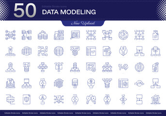 Data Modeling stroke icon. Data Modeling line icon set. editable stroke icon pack. Line, Thin, Linear Style Icon Bundle. Fully Customizable Schema, Entities, Relationships, Normalization, Attributes