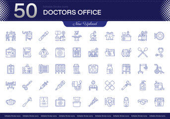 Doctors Office stroke icon. Doctors Office line icon set. editable stroke icon pack. Line, Thin, Linear Style Icon Bundle. Fully Customizable Appointments, Records, Examination, Prescription, Consulta