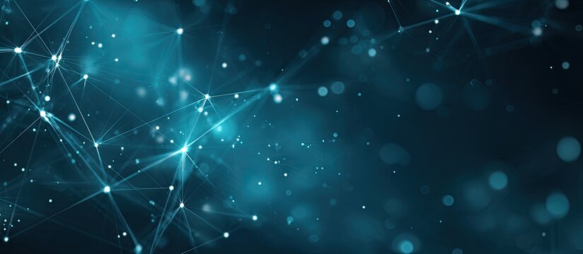 Abstract network of interconnected lines and points in a teal blue tone