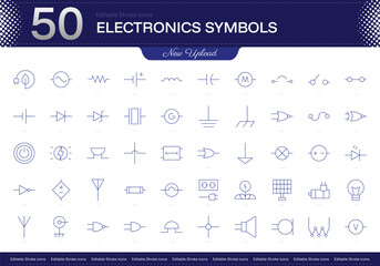 Electronics symbols stroke icon. Electronics symbols line icon set. editable stroke icon pack. Line, Thin, Linear Style Icon Bundle. Fully Customizable, Resistor, Capacitor, Diode, Transistor, Inducto