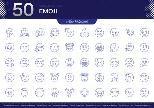 Emoji stroke icon. Emoji line icon set. editable stroke icon pack. Line, Thin, Linear Style Icon Bundle. Fully Customizable, Icons, Symbols, Emotions, Communication, Expressions