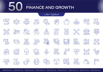 Finance and Growth stroke icon. Finance and Growth line icon set. editable stroke icon pack. Line, Thin, Linear Style Icon Bundle. Fully Customizable, Investment, Profitability, Capital, Expansion, Re