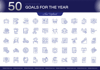 Goals for the Year stroke icon. Goals for the Year line icon set. editable stroke icon pack. Line, Thin, Linear Style Icon Bundle. Fully Customizable
