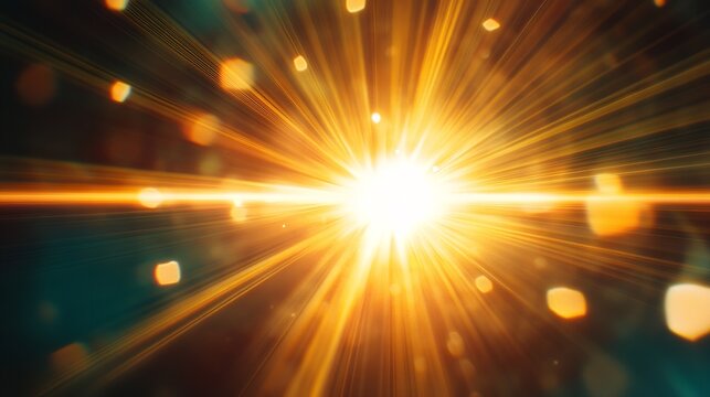 An intense light flare with bokeh effect shining horizontally against a dark and colorful background