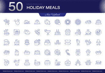 Holiday Meals stroke icon. Holiday Meals line icon set. editable stroke icon pack. Line, Thin, Linear Style Icon Bundle. Fully Customizable, Feast, Tradition, Celebration, Family, Festivity