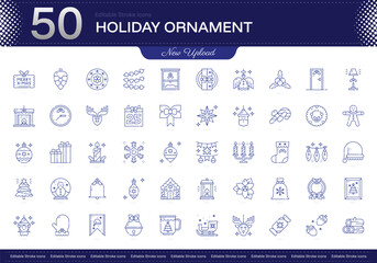  Holiday Ornament stroke icon. Holiday Ornament line icon set. editable stroke icon pack. Line, Thin, Linear Style Icon Bundle. Fully Customizable, Decoration, Festive, Handmade, Colorful, Keepsake
