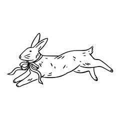jumping bunny line art illustration with vintage detail