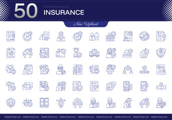 Insurance stroke icon. Insurance line icon set. editable stroke icon pack. Line, Thin, Linear Style Icon Bundle. Fully Customizable, Coverage, Premium, Policy, Risk, Claim