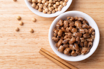 Natto (Fermented soybean), Traditional Japanese food, Healthy eating for gut health, Table top view