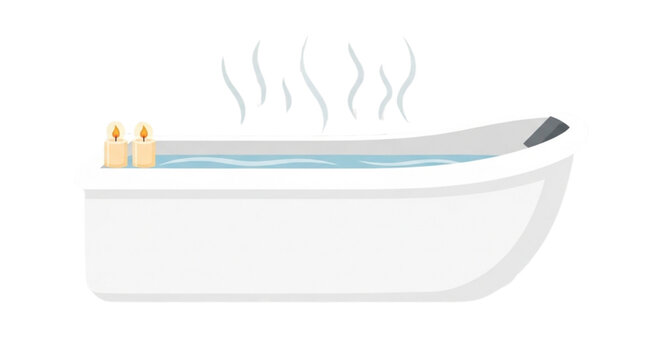 Relaxing hot bath with candles, perfect for spa day promotions, wellness blogs, or self-care visuals, originally a scalable vector graphic