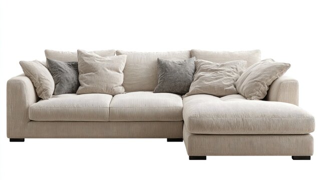 Cream sectional sofa with dark gray pillows - Powered by Adobe