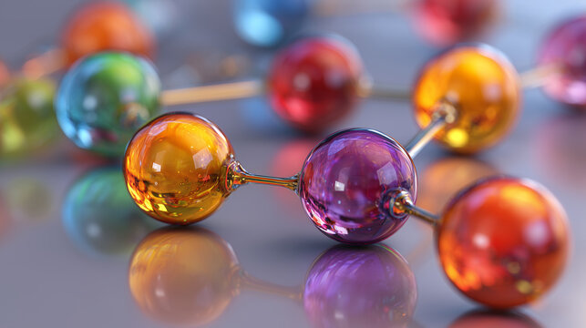 Colorful glass marbles reflecting light abstract background