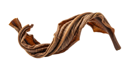 Closeup of Twisted Brown Rope on White Background.