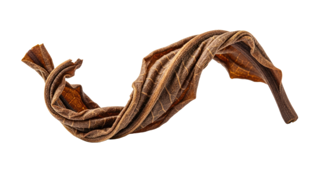 Closeup of Twisted Brown Rope on White Background.