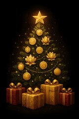 Christmas tree with gift boxes and festive decorations