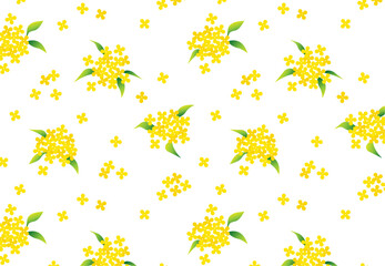 金木犀のシームレスパターン 柄 ベクター 秋 小花 白背景