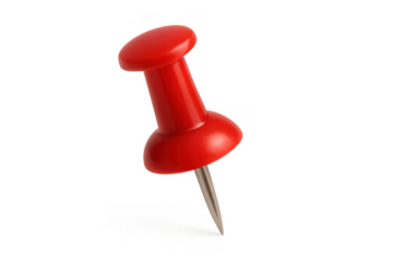 Red pushpin securing important information, notice, or memory, transparent background, clipping path included