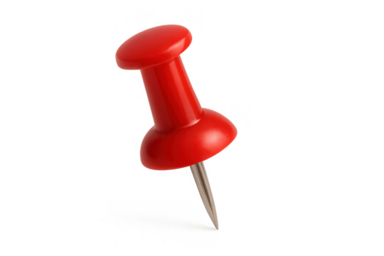 Red pushpin securing important information, notice, or memory, transparent background, clipping path included - Powered by Adobe