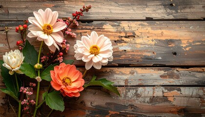 Flowers on wooden background
