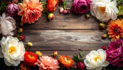 Flowers on wooden background