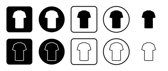 Icon set of t-shirt symbol. Filled, outline, black and white icons set, flat style.  Illustration on transparent background