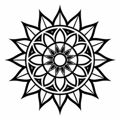 Sun Mandala Outline vector clean black silhouette design white background