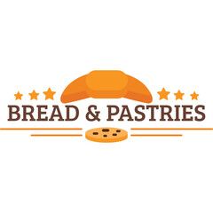 Golden Croissant and Cookie Emblem With Stars and Text Bread and Pastries On Transparent Background
