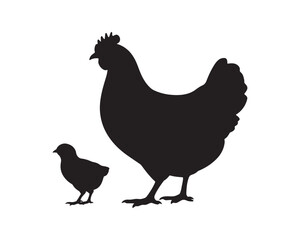 A silhouette illustration of a hen with baby chick vector