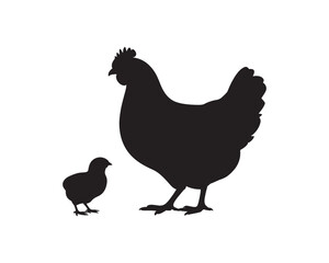 A silhouette illustration of a hen with baby chick vector