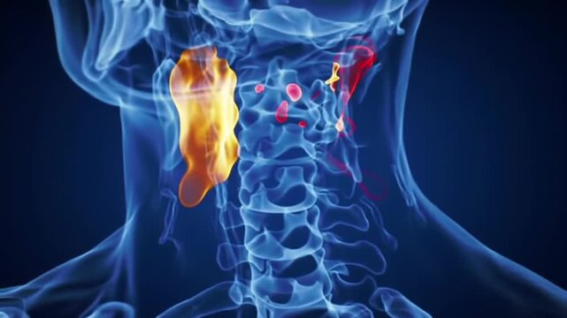 Animated Neck Anatomy Thymus Gland and Lymph Nodes Visualization in Blue