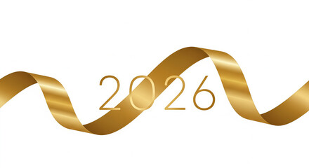 Happy New Year 2026 greeting card illustration , holiday celebration design vector with yellow ribbon