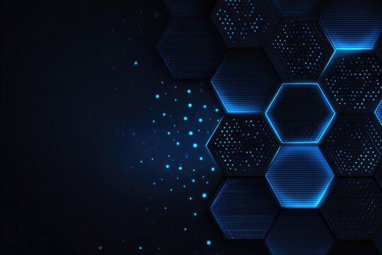Abstract hexagonal pattern with glowing blue accents