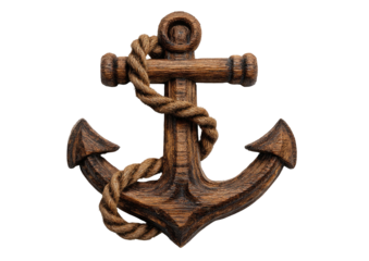 Carved wooden anchor with wrapped rope