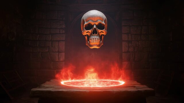 Glowing Skull Ritual Altar with Magic Circle - Fantasy Dark Energy Scene (4K)