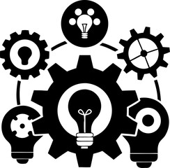  Idea generation gear  Silhouette black  vector white background