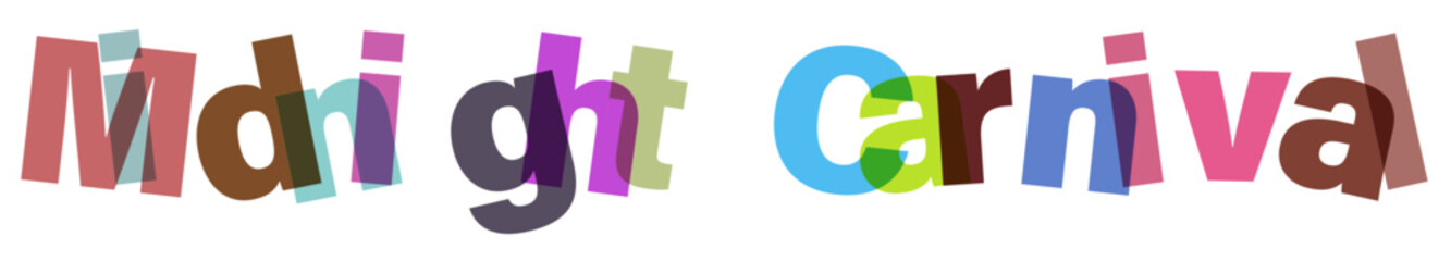 Whimsical Text Midnight Carnival Colorful Typography Presentation Playful Lettering Artistic Font Decorative Design Unique Word Arrangement