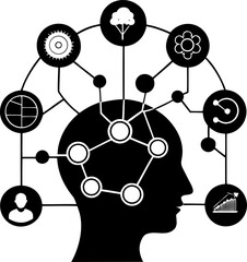  Mind mapping diagram Silhouette black  vector white background