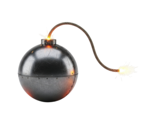 Lit Fuse Cartoon Metal Bomb 3D Render Isolated Cutout Transparent PNG