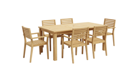Wooden Teak Outdoor Dining Table and Chairs Set Isolated Cutout Transparent PNG