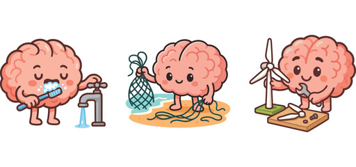 cute brain recycling plastic and cleaning home